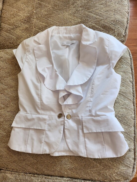 New York & Company Jackets & Blazers - New York & Company White Short Sleeve Ruffled Blazer